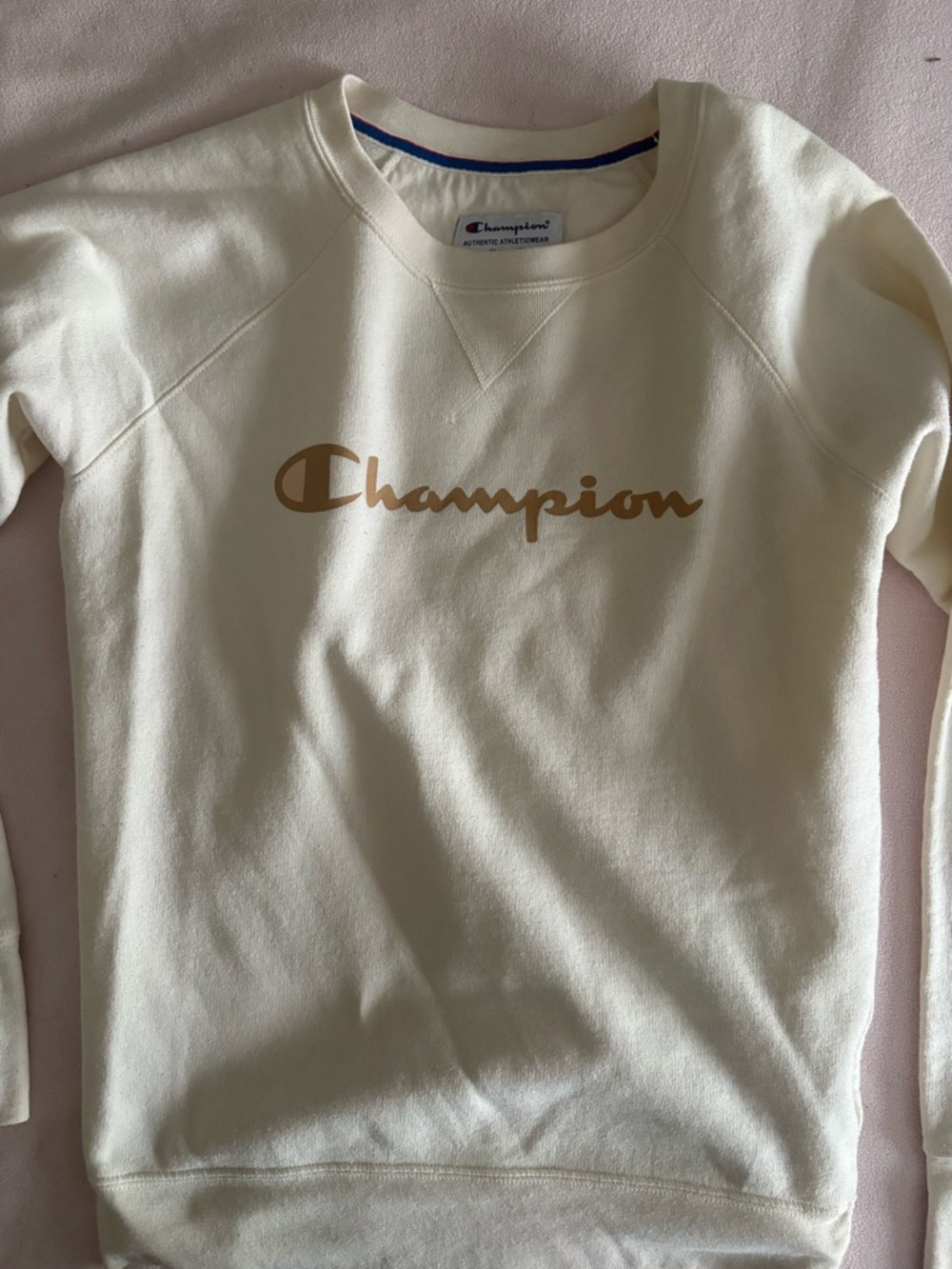 Champion Cream Crewneck with Tan Logo